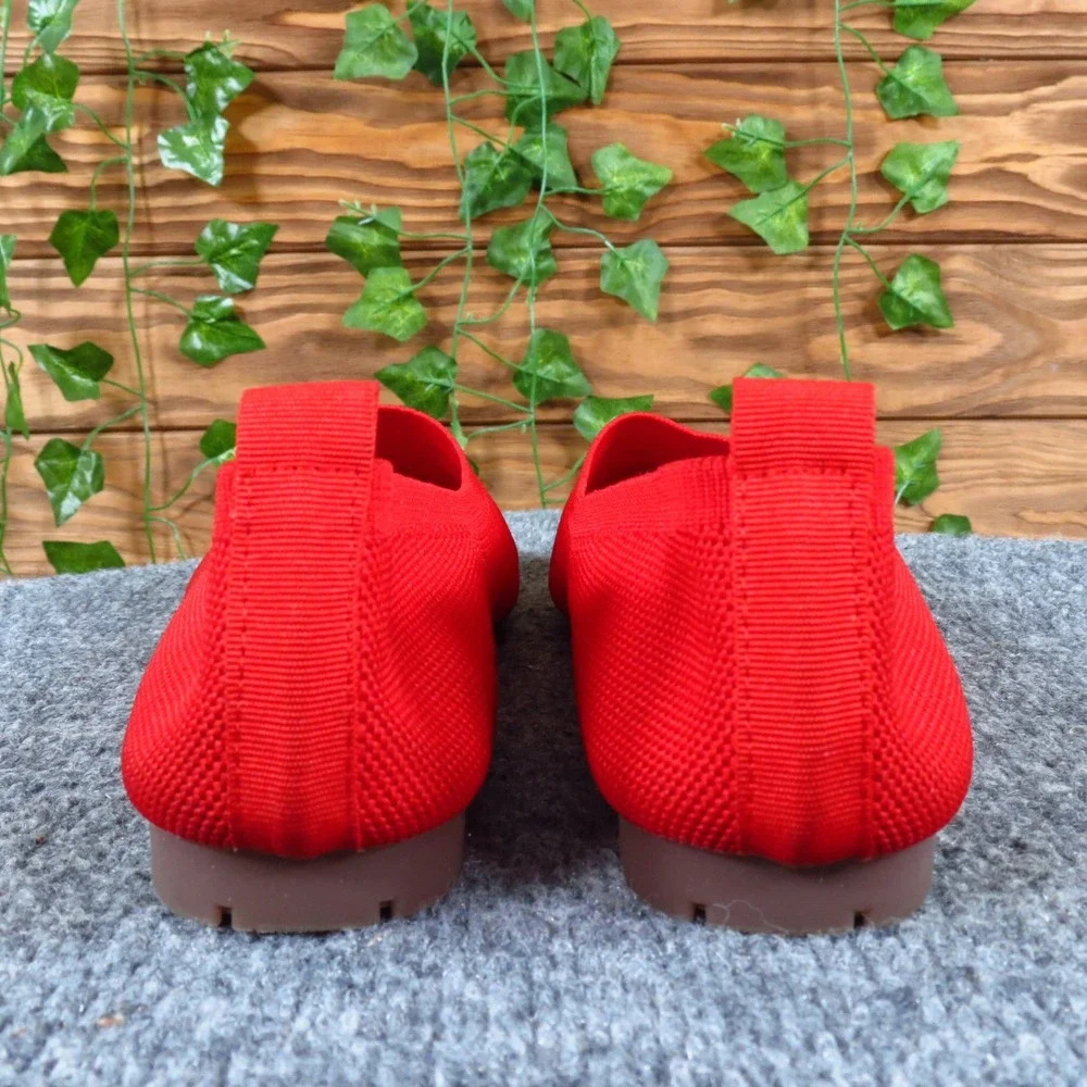 Fashion Knit Women Ballet‎ Flat 41 Casual Comfort Slip On Red Square Toe Mesh